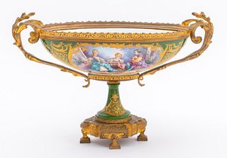 French Sevres Porcelain & Gilt Bronze Mounted Bowl