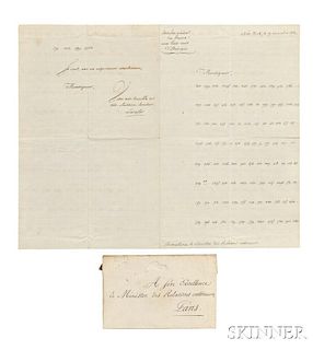 Lescallier, Baron Daniel (1743-1822) Coded Letter, Signed, New York, 19 November 1812.