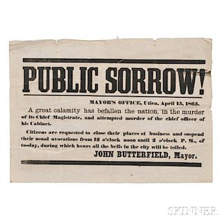Lincoln, Abraham (1809-1865) Public Sorrow!   Utica, New York: 15 April 1865.