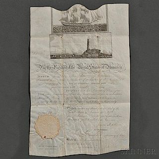 Madison, James (1751-1836) Signed Parchment Document, Ship's Passport, 27 June 1810.