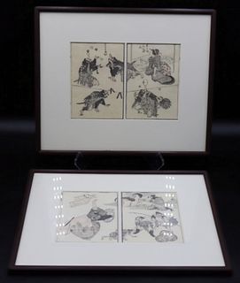 (2) Double Page Sketches from Hokusai Manga.