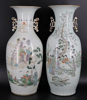 Near Pair of Large Chinese Enamel Decorated Vases.