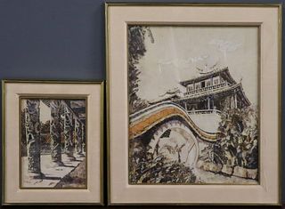 (2) Signed Butterfly Wing Framed Scenes.