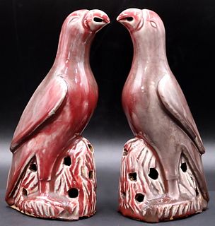 Pair of Chinese Lang Yao Glazed Parrots.