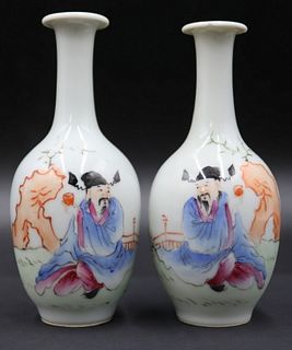Pair of Signed Chinese Famille Rose Cabinet Vases.