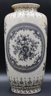 Chinese Crackle Glaze Grisaille Vase with Floral