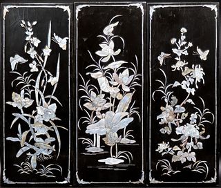(3) Asian Mother-of-Pearl Inlaid Black Lacquered