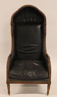 Antique Finely Carved Leather Upholstered Porters