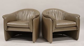 A Seventies Pair of Leather Club Chairs.
