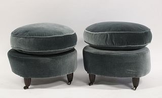 A  Midcentury Pair of Upholstered Blue Ottoman /