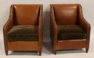 A Vintage Pair of Leather Upholstered & Studded