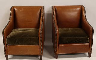 A Vintage Pair of Leather Upholstered & Studded