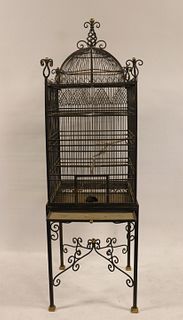 Large & Impressive Patinated & Gilt Iron Bird Cage