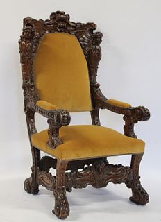 Antique Horner Style Carved Mahogany Chair.
