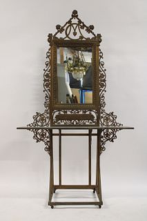 Ornate Victorian Gilt Metal Mirror on Stand.