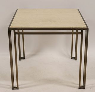 Midcentury Style Gilt Metal Table with Stone