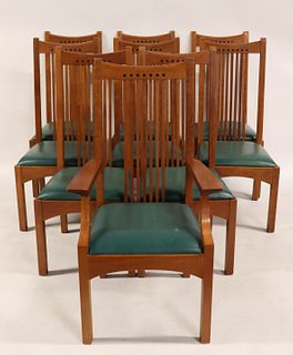 9 Stickley Audi Cherry Wood High Back Chairs.