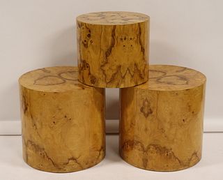 3 Vintage Burl Walnut Round Tables.