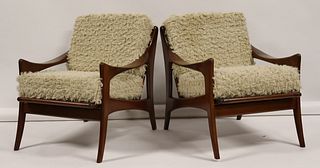 Midcentury Style Pair Of Wool Upholstered Chairs.