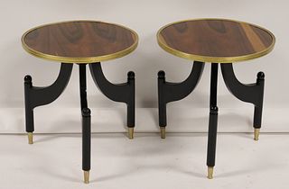 A Pair Of Side Tables With Ebonised Bases & Brass