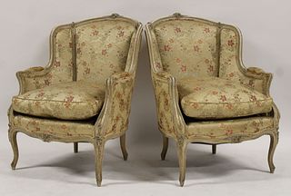 An Antique Pair Of Louis XV  Style Bergeres.