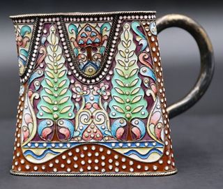 SILVER. Signed Russian Enamel Decorated Silver