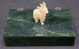 Russian Nephrite Jade Hinged Box with Carved