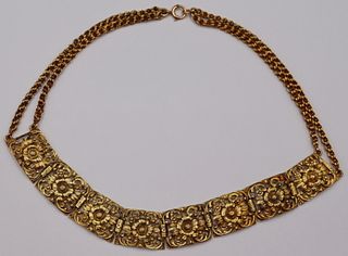 JEWELRY. 14kt Gold Floral Design Choker Necklace.