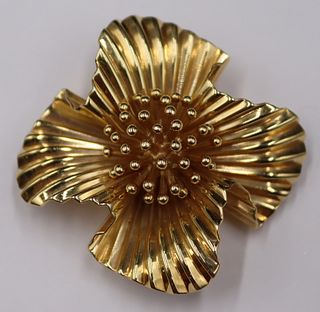 JEWELRY. Tiffany & Co. 14kt Gold Floral Brooch.