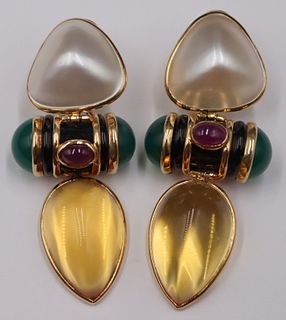 JEWELRY. Pair of Signed 14kt Gold Colored Gem and