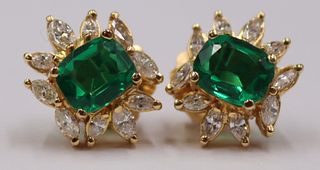 JEWELRY. Pair of Chatham Emerald and Diamond