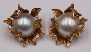 JEWELRY. Pair of French 18kt Gold, Mabe Pearl and