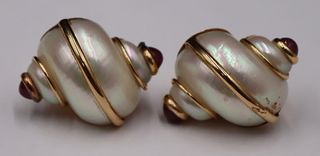 JEWELRY. Pair of MAZ 14kt Gold Mounted Shell
