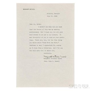 Mitchell, Margaret (1900-1949) Typed Letter Signed, 17 July 1940.