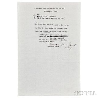 Moore, Marianne (1887-1972) Two Typed Letters Signed.