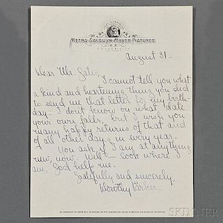 Parker, Dorothy (1893-1967) Autograph Letter Signed.