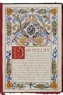 Philip V, King of Spain (1683-1746) Manuscript on Parchment, Carta Executoria de Hildalguia, 5 August 1701.