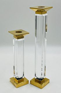 Pair of  Candle Holders in Brass & Lucite by Charles Hollis Jones