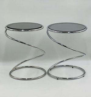 Stunning pair of chrome & glass side tables by Leon Rosen for Pace Collection