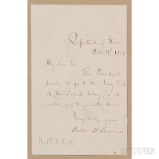Seward, William (1801-1872) Secretary Note Signed, Department of State, 19 October 1861.