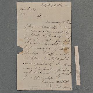 Tallmadge, Benjamin (1754-1835) Autograph Letter Signed, Litchfield, Connecticut, 31 July 1810.