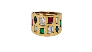 Incredible 18K Emerald, Ruby, Sapphire & Diamond