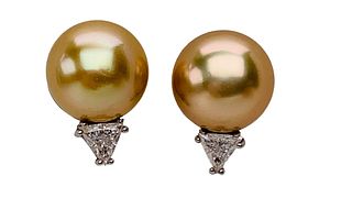 Pearl And Trillion Diamond Earrings