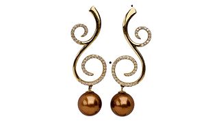A Pair of Swirl Design Pearl And Diamond Earrings