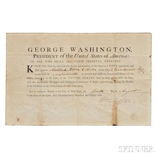 Washington, George (1732-1799) Document Signed as President, New York City, 4 August 1789.