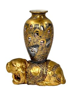 Satsuma Pottery Elephant Supported Vase
