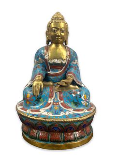 Chinese Metal Blue Enamel Cloisonné Sitting Medita