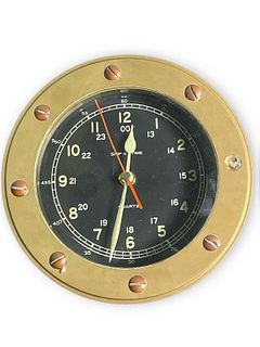 Vintage Quartz Ship's Time Clock Heavy Solid Brass