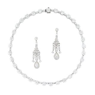 41.41CTTW Diamond Necklace Pair Pendant Earrings