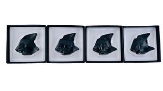 Set of 4 LALIQUE Black Crystal Fish Sculptures